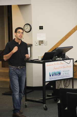 Hein presenting talk for VIMS After Hours Lecture Series in July 2014
